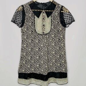 Anna Sui Silk Short Sleeve Floral Top size 0 XS